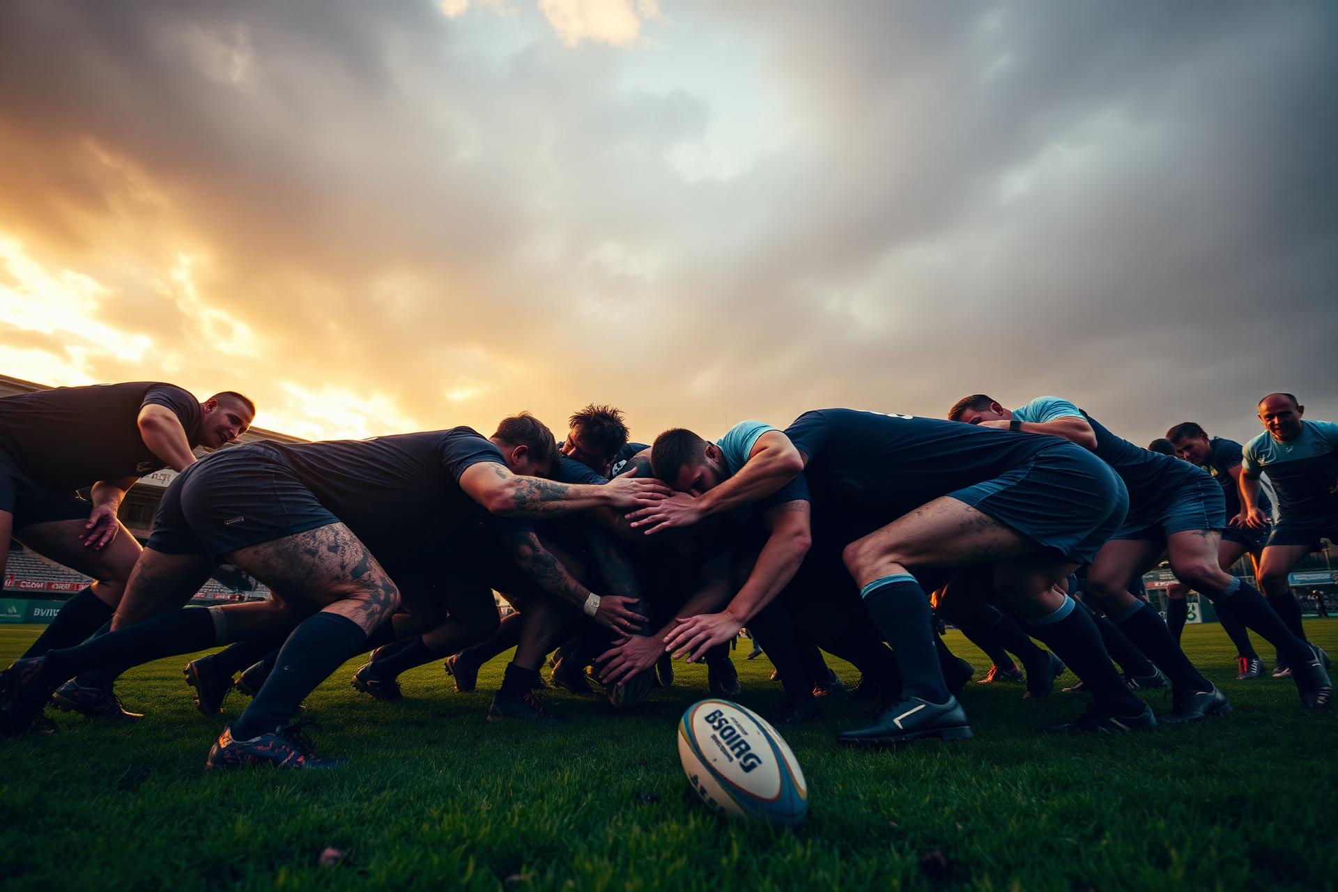 Bakewell Mannerians RUFC scrum at sunset